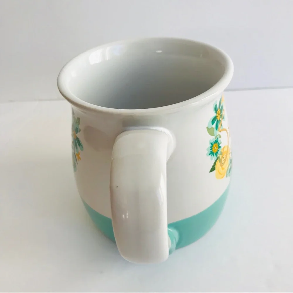 Boston Warehouse Soul Sister Belly Mug Floral Blue Green Cream Flowers Turquoise